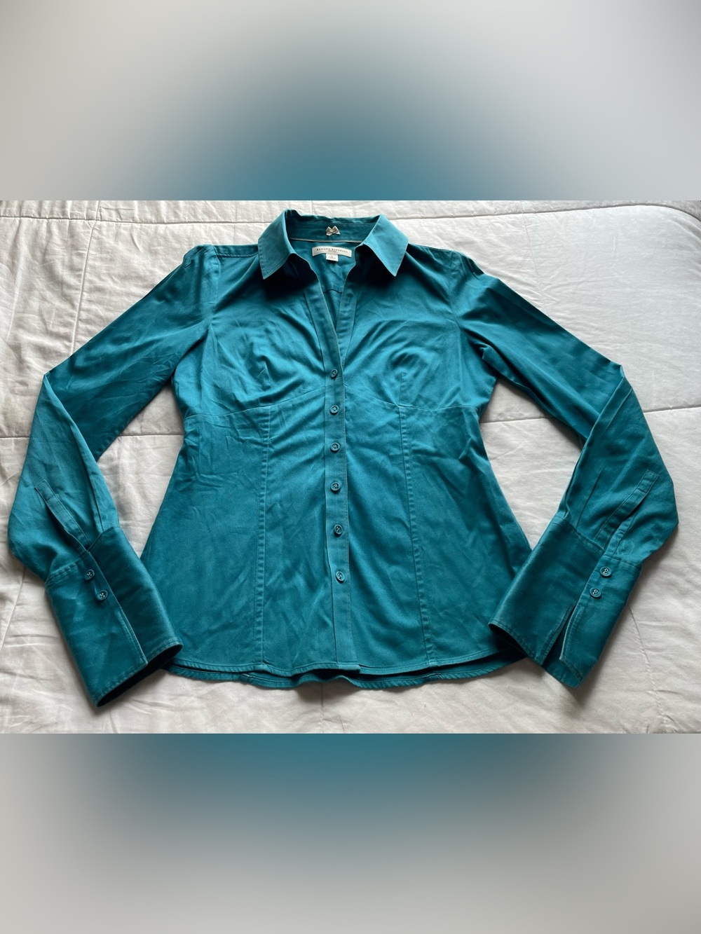 Banana Republic Y2K Teal Pintucked Button Down Shirt 2 Office Siren Corpcore 00s